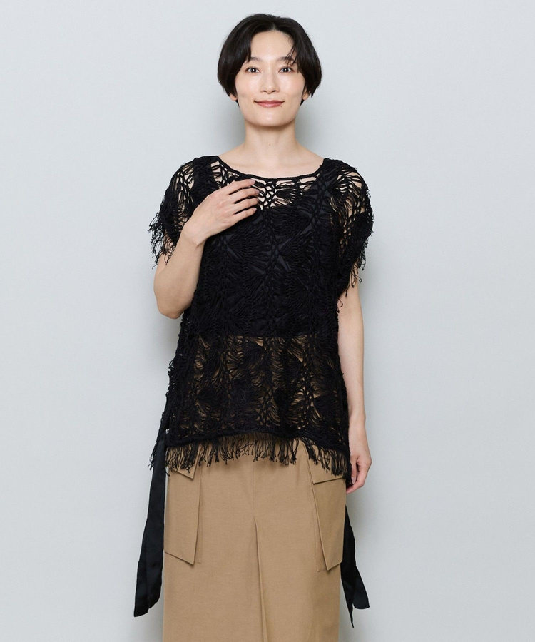 ヘアピンレースニットトップス