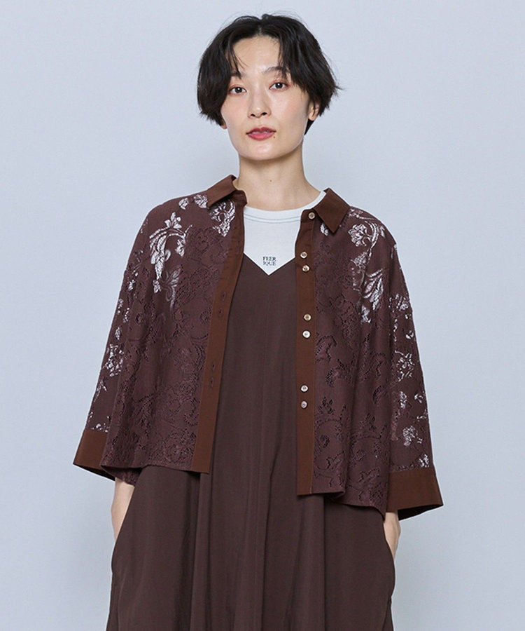 feerique レースコットン混シャツ