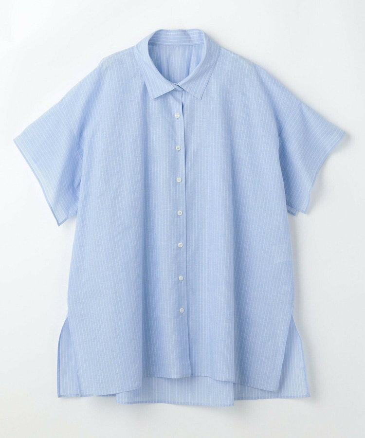 【大きいサイズ】綿和紙ボイルストライプシャツ