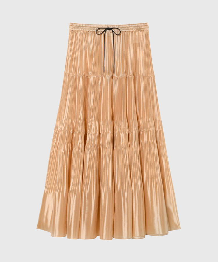 SILK POLYESTER TIERED PLEATS SKIRT / シルクポリエステルティアードプリーツスカート