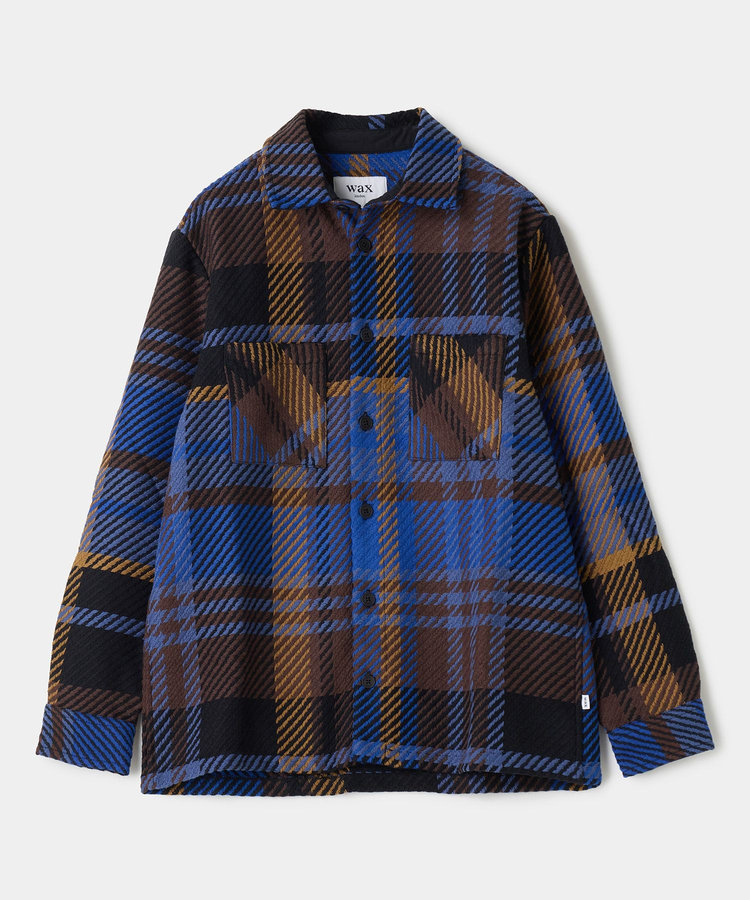 wax london Whiting Blue And Brown Bold Check Overshirt