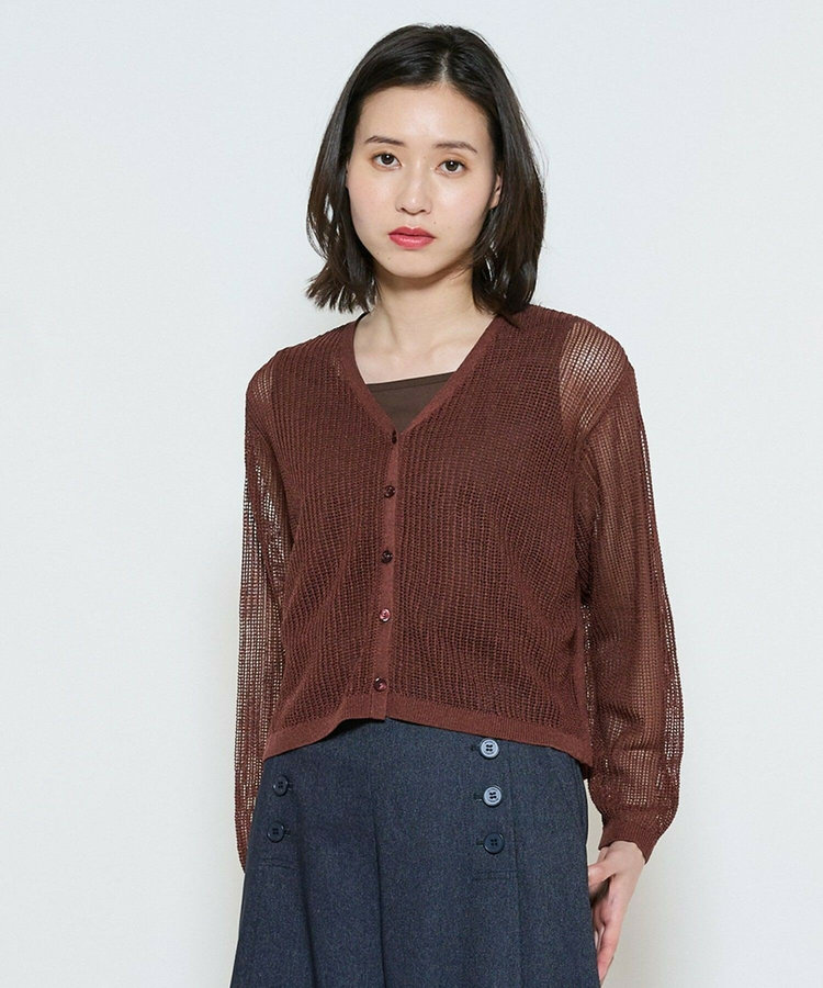 ペーパー混メッシュ混カーディガン