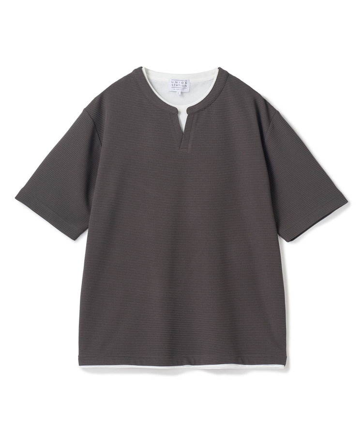 	ミニワッフルキーネックレイヤードTシャツ