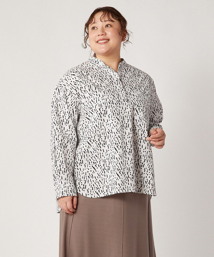 【大きいサイズ】feerique ドローイングドットPtスキッパーシャツ