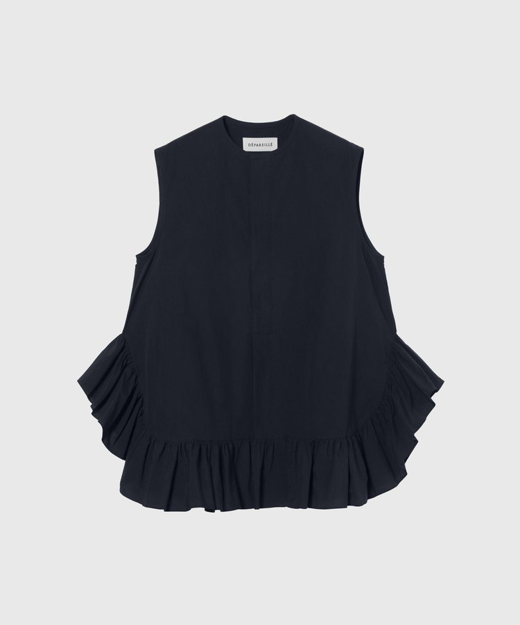 COTTON RUFFLE HEM SLEEVELESS BLOUSE / コットンラッフルヘムスリーブブラウス