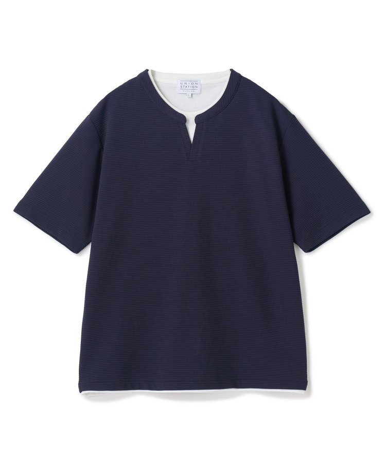 	ミニワッフルキーネックレイヤードTシャツ