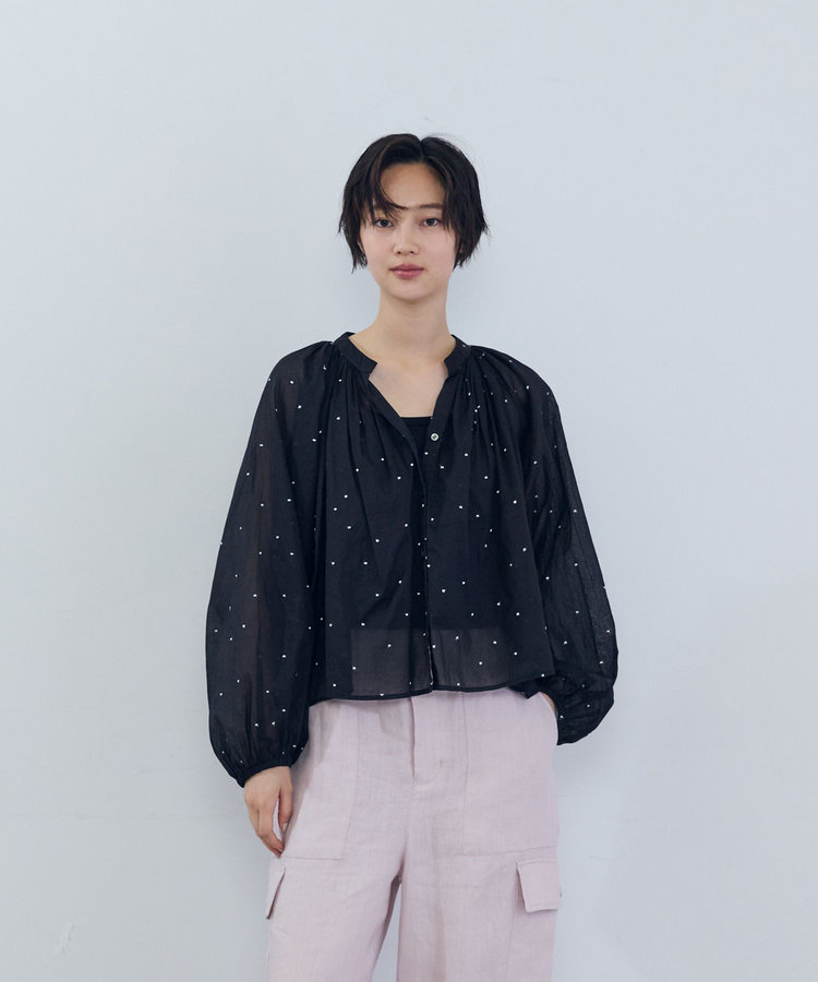 コットンオーガンジードット刺繍ブラウス
