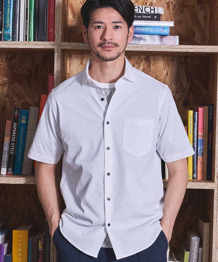ワッシャーワイドカラー半袖シャツ
