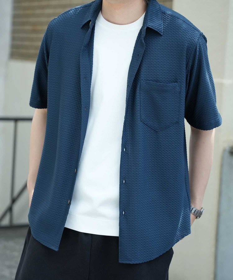 ストレッチポリエステルリンクスジャガードシャツ