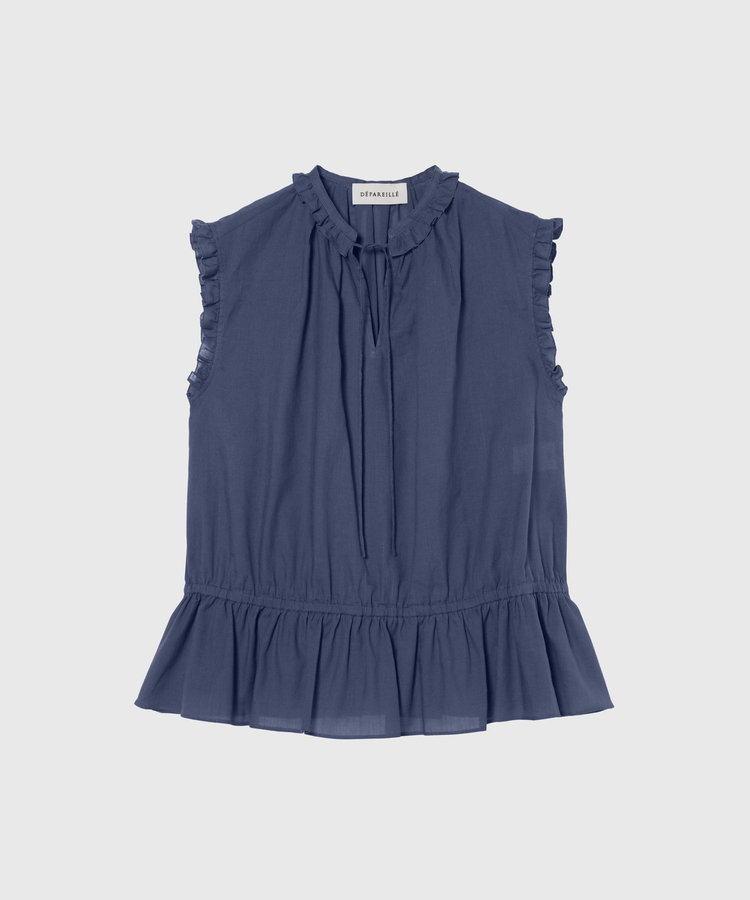 RAMIE COTTON SLEEVELESS FRILL BLOUSE / ラミーコットンスリーブレスフリルブラウス