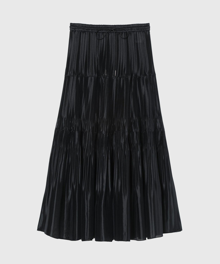 SILK POLYESTER TIERED PLEATS SKIRT / シルクポリエステルティアードプリーツスカート