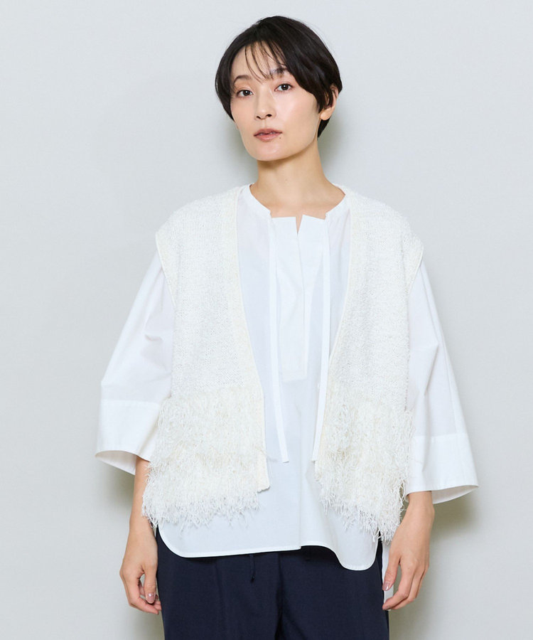 和紙モールフリンジニットベスト