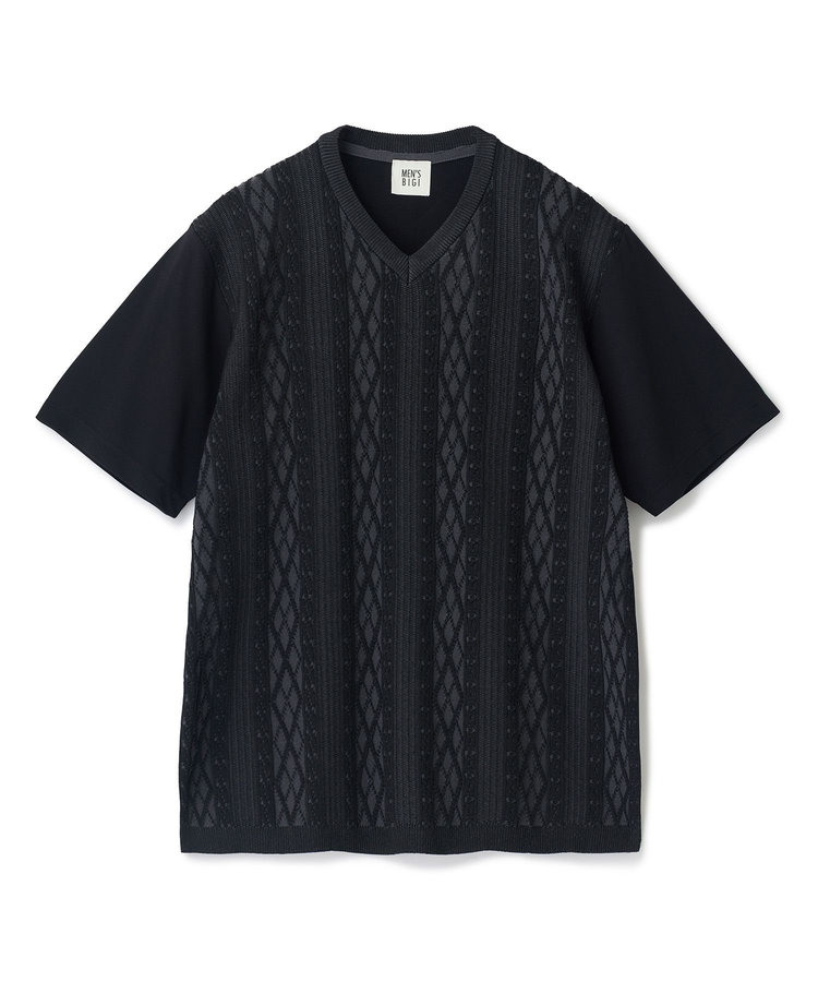 アラン調 ニットコンビTシャツ