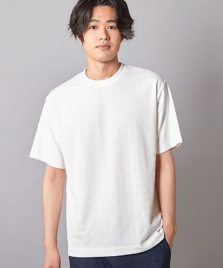 チェックジャガード×袖ポンチ 異素材Tシャツ