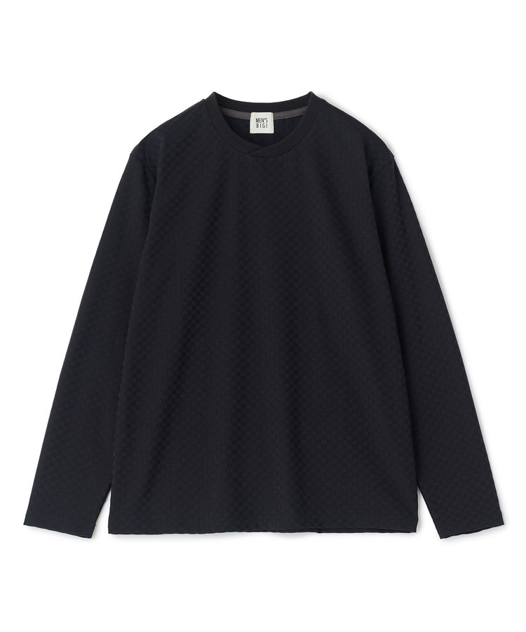 リンクスジャカード 変形クルーネックロングTシャツ［抗菌防臭］