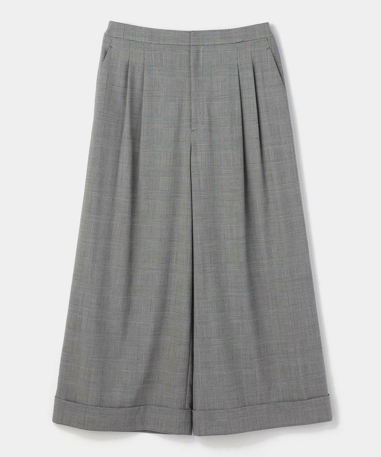 【大きいサイズ】ストレッチグレンチェックワイドパンツ