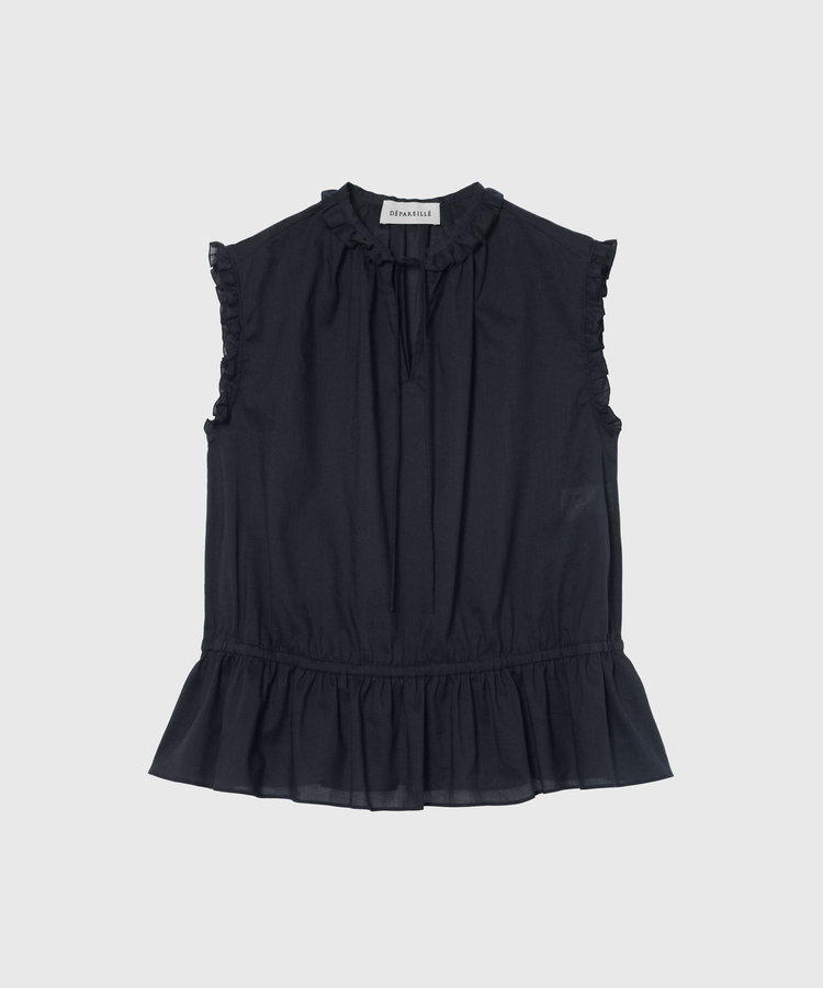 RAMIE COTTON SLEEVELESS FRILL BLOUSE / ラミーコットンスリーブレスフリルブラウス