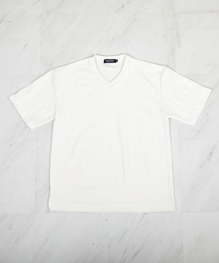 ストライプウェーブジャガード VネックTシャツ