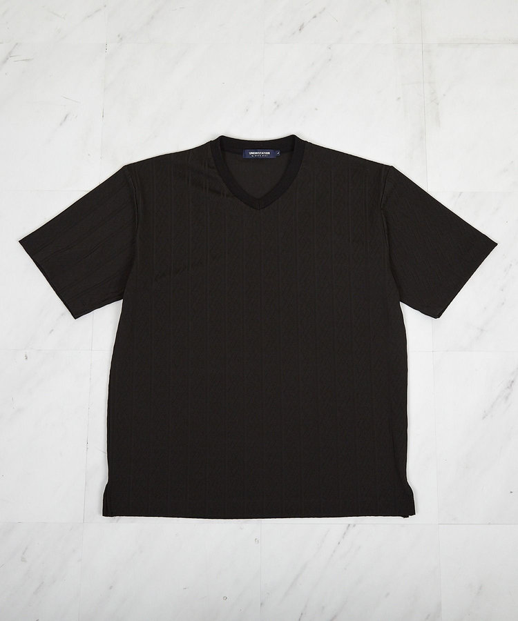 ストライプウェーブジャガード VネックTシャツ