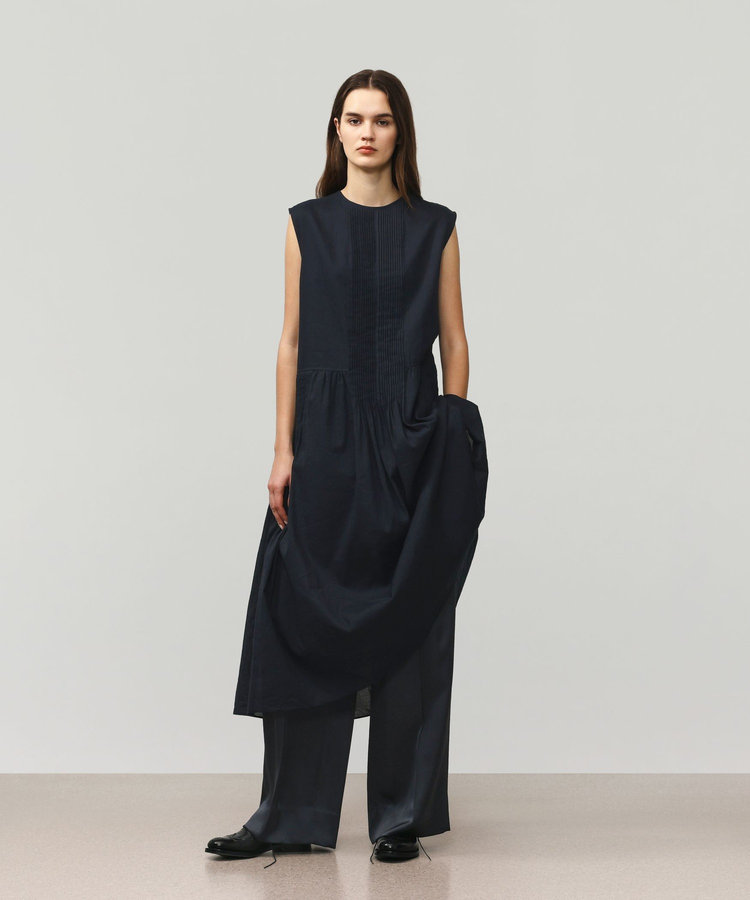 RAMIE COTTON PINTUCK SLEEVELESS DRESS / ラミーコットンピンタックスリーブレスドレス