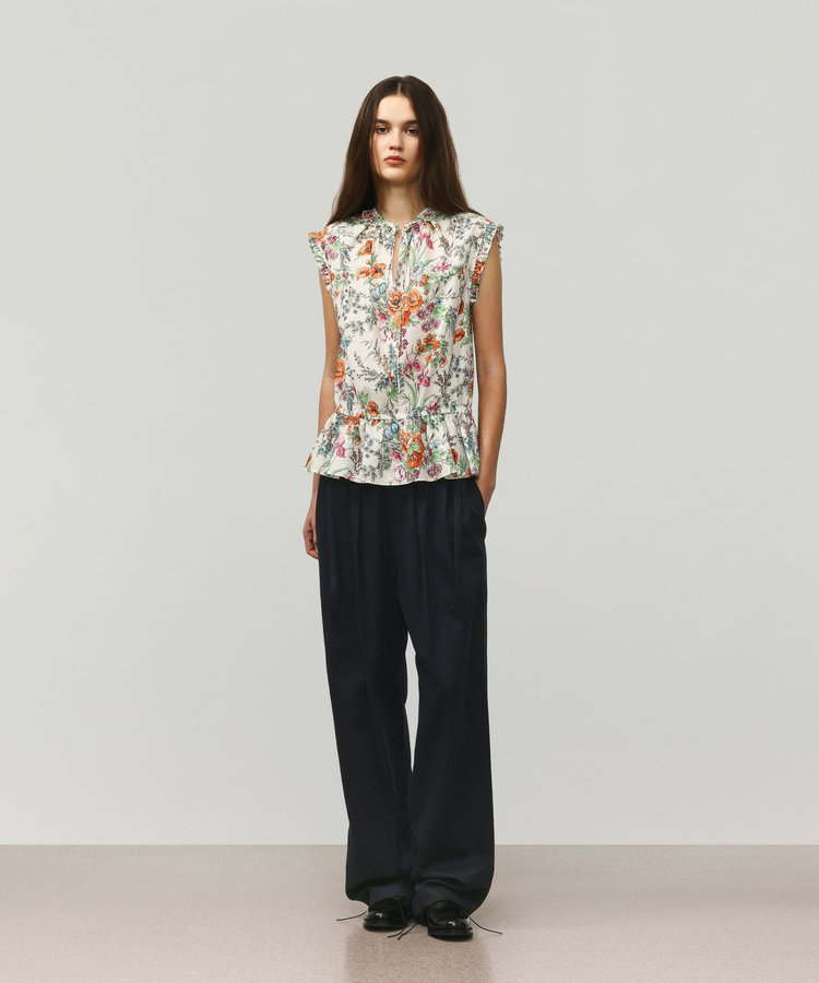 LINEN COTTON FLOWER PRINT BLOUSE / リネンコットンフラワープリントブラウス