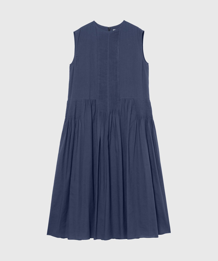 RAMIE COTTON PINTUCK SLEEVELESS DRESS / ラミーコットンピンタックスリーブレスドレス