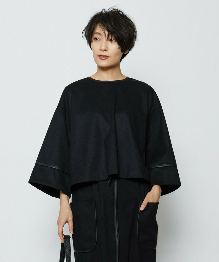 feerique 　フェイクレザーパイピングショートプルオーバー
