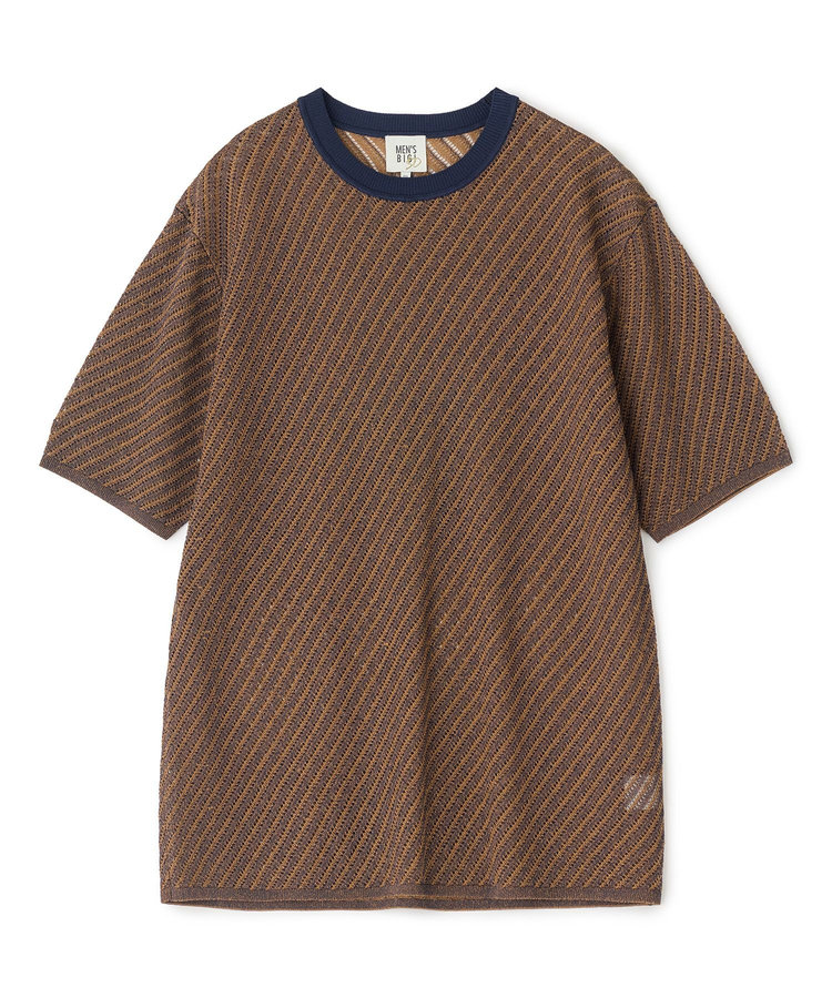 	クルーネックバイアスメッシュニット半袖Tシャツ
