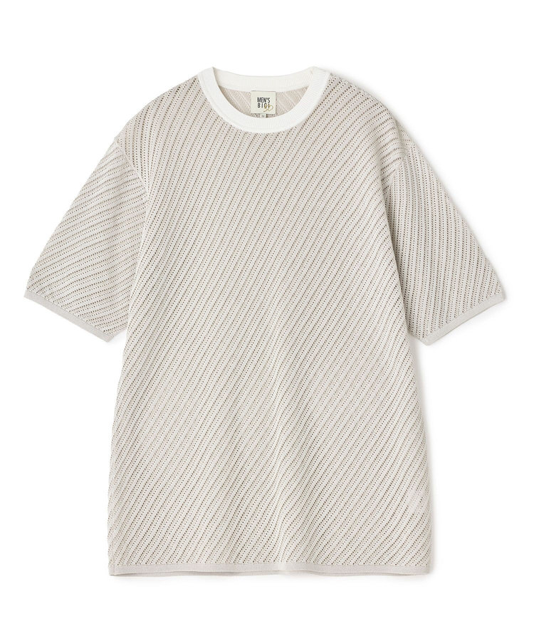 	クルーネックバイアスメッシュニット半袖Tシャツ