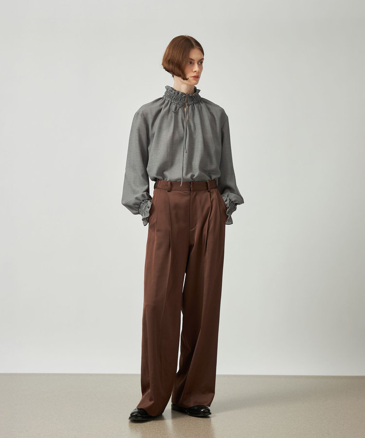 WOOL SATIN TUCK PANTS / ウールサテンタックパンツ