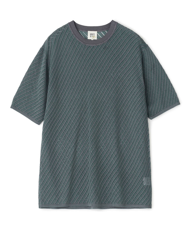 	クルーネックバイアスメッシュニット半袖Tシャツ