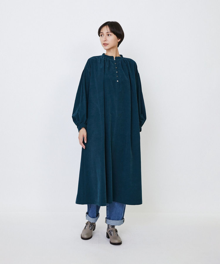 【MTサイズ有り】コットン細コールスモックワンピース