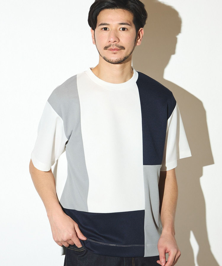 ポリエステルポンチ×梨地クルーネックTシャツ