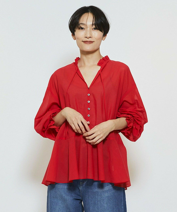 feerique コットンポリシフォンAラインシルエットブラウス