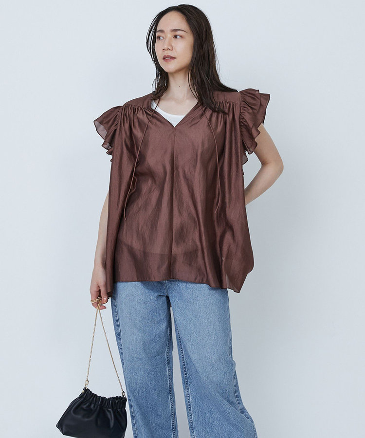 【WEB限定】ワッシャーサテンフリルスリーブブラウス