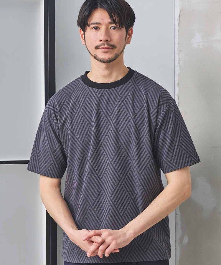 配色ジオメトリックリンク柄スジャガードTシャツ