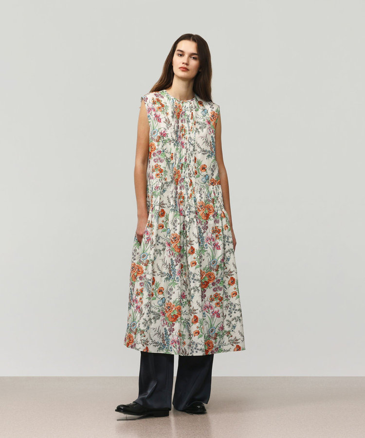 LINEN COTTON FLOWER PRINT DRESS / リネンコットンフラワープリントドレス