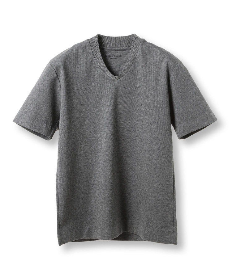 【ACTIVE TAILOR/アクティブテイラー】シルケットスムースVネックTシャツ＜接触冷感 / UVカット＞