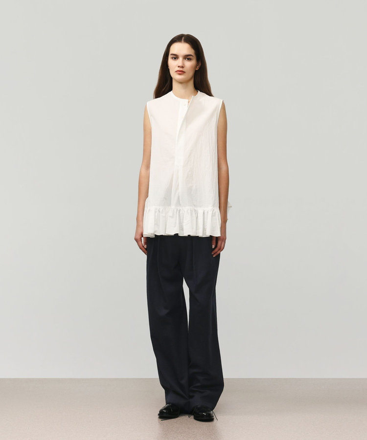 COTTON RUFFLE HEM SLEEVELESS BLOUSE / コットンラッフルヘムスリーブブラウス