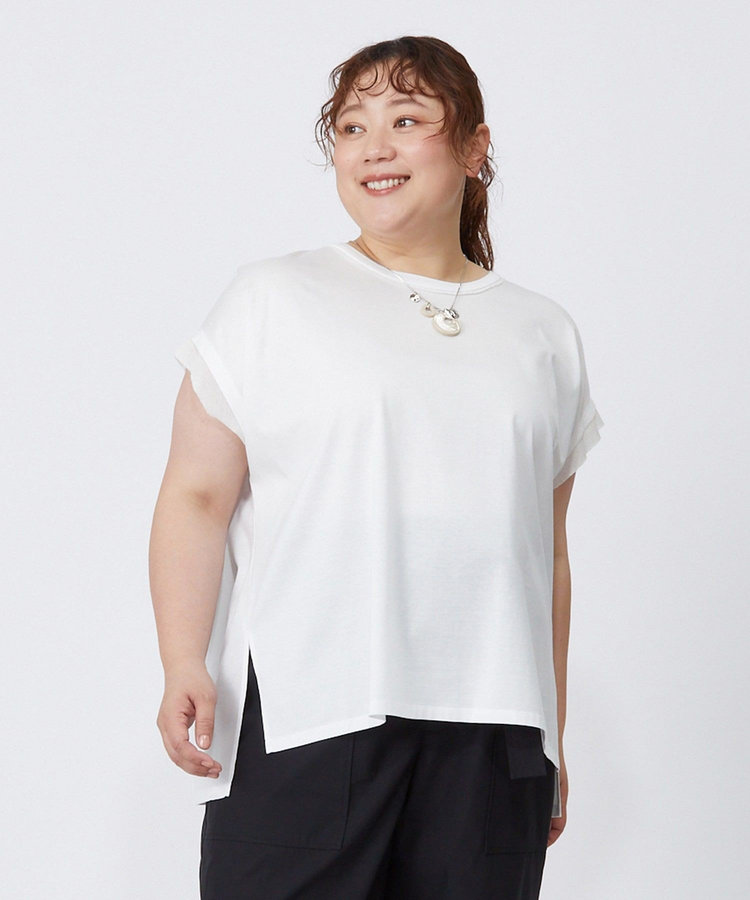 【大きいサイズ】60/2天竺メッシュレイヤードクルーネックTシャツ