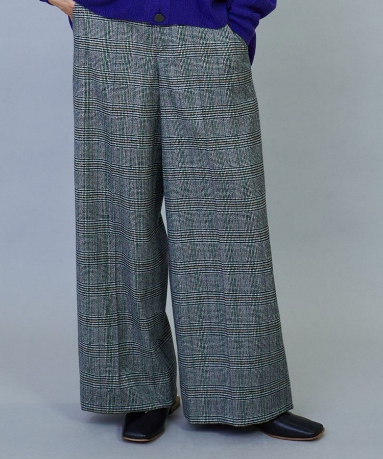 ウールカシミヤグレンチェックワイドパンツ