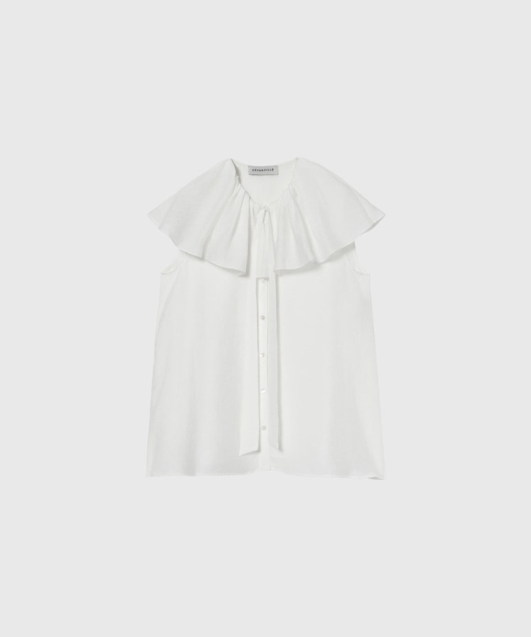 SHEER SILK RUFFLE SLEEVELESS BLOUSE / シアーシルクラッフルスリーブレスブラウス